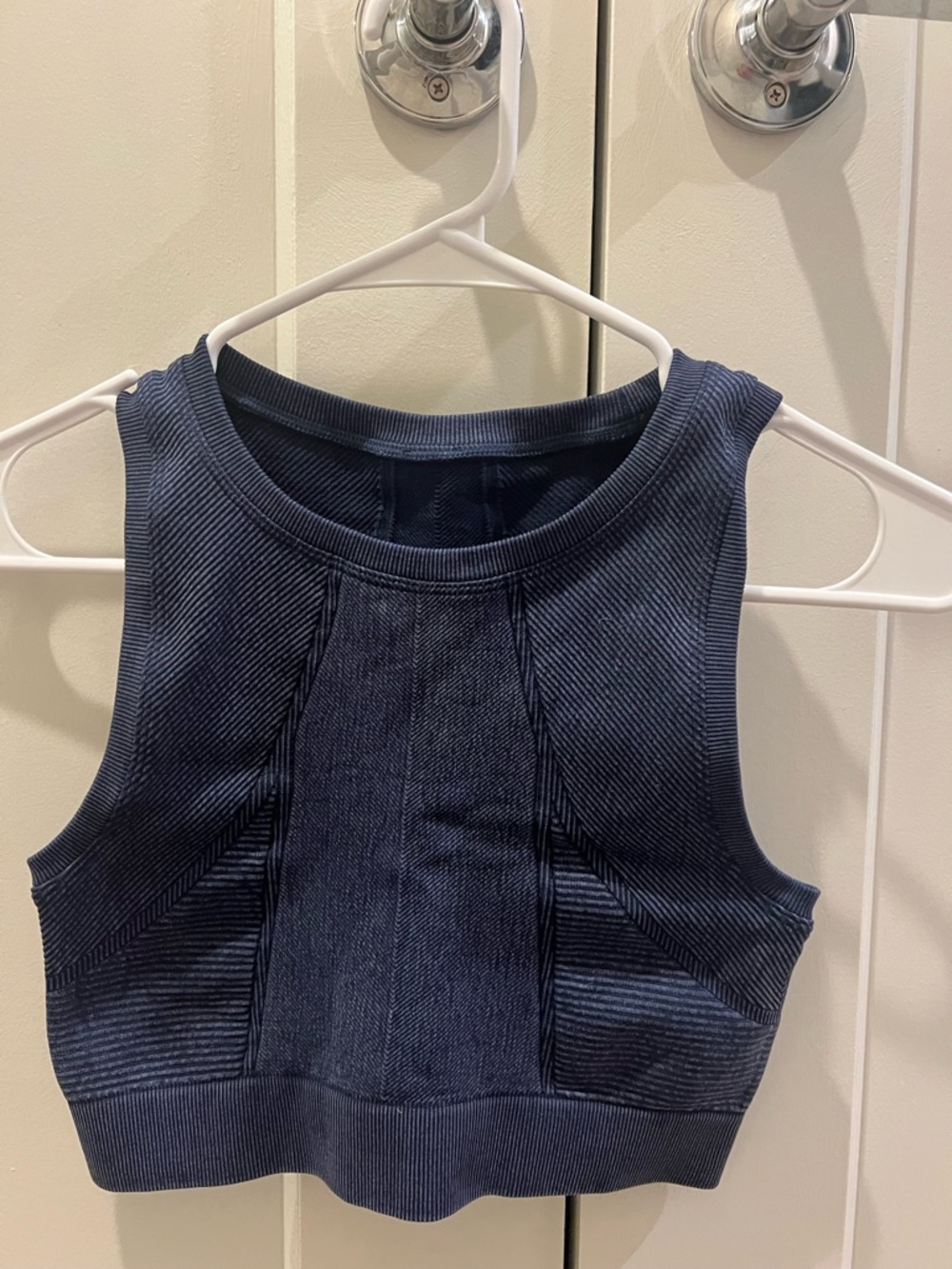 Ribbed Navy Crop Tank Top - Women